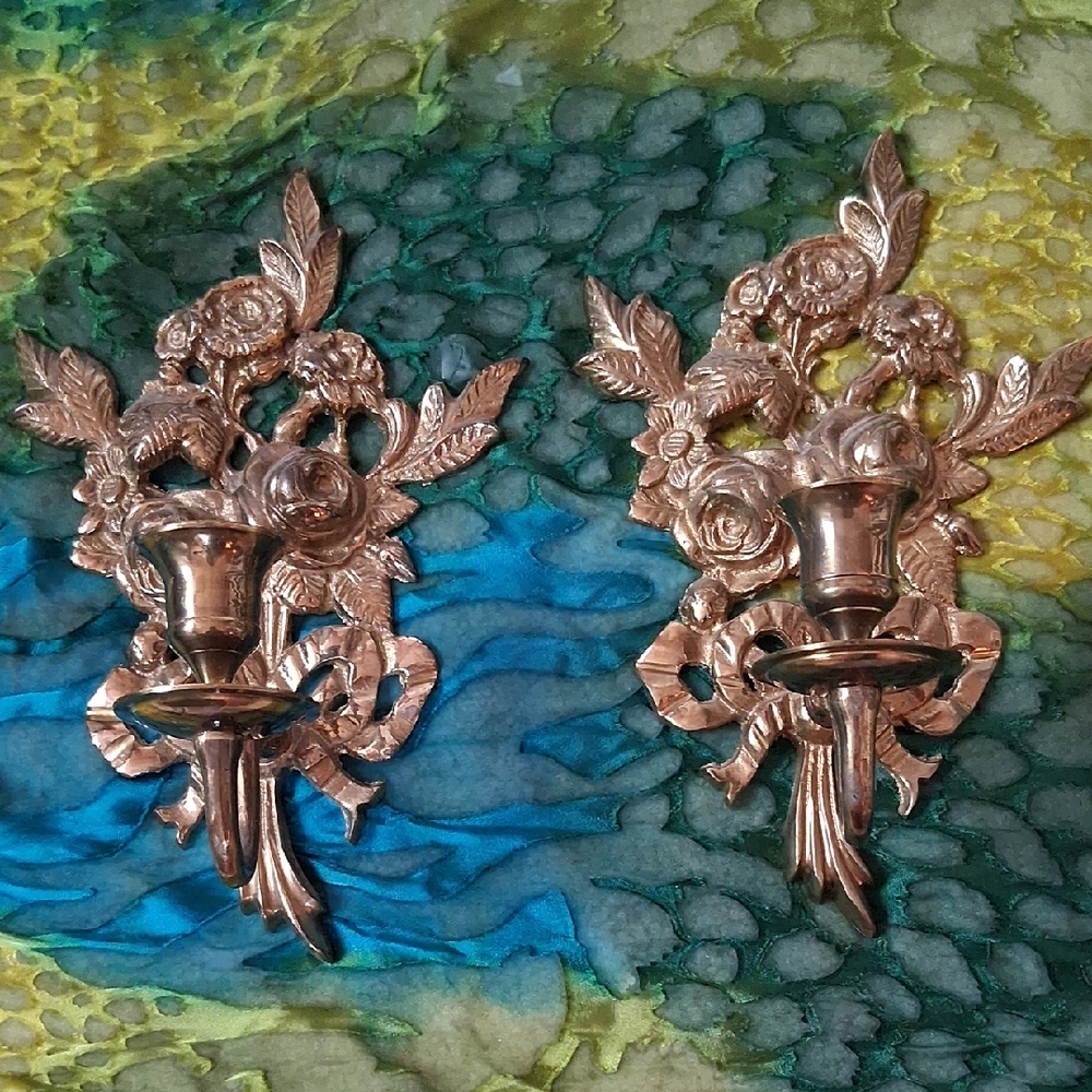 Elegant Vintage Brass Rose Wall Sconces